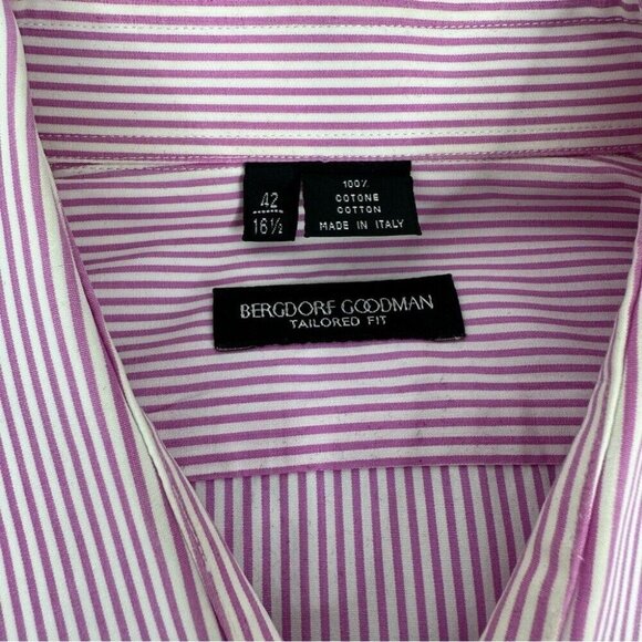 Bergdorf Goodman Mens Pink Striped Designer Business Career Shirt EU 42/16.5/C47 - Picture 6 of 11